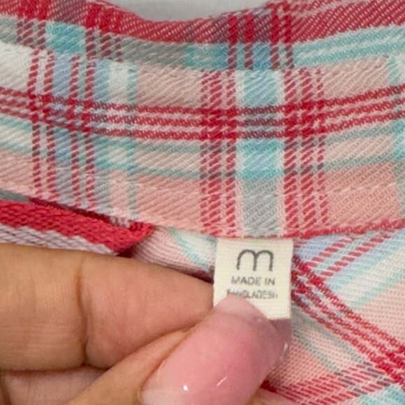 C&C California Women Plaid Button-Up Shirt M Pink & Teal Long Sleeve Twist Front - Picture 4 of 9